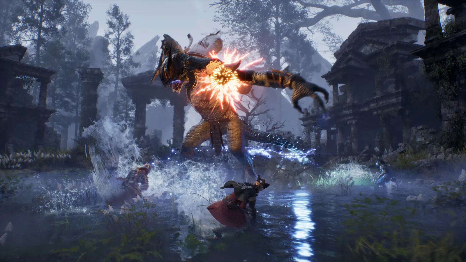 ArcheAge Chronicles: Kampf gegen einen riesigen Boss in einem überfluteten Sumpfgebiet
