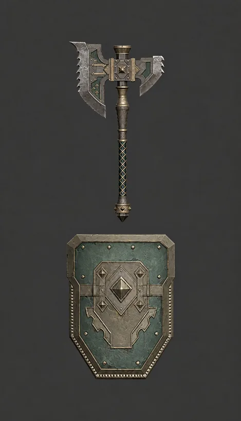 Axt und Schild des Berserkers