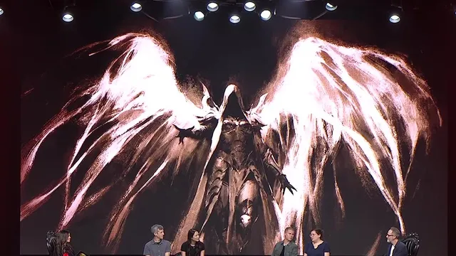 Konzeptzeichnung eines Engels mit leuchtenden Flügeln, gezeigt auf der BlizzCon 2026