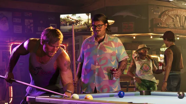 Jason und Cal spielen in einer Bar Billard