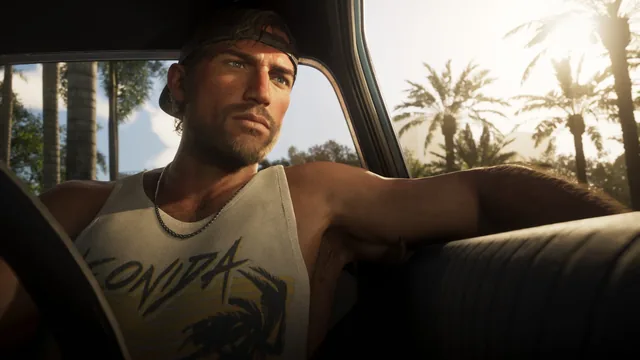 Jason behind the wheel of a car, looking into the distance