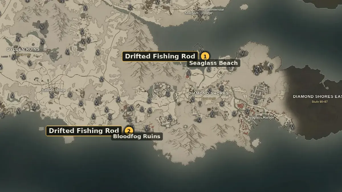 Drifted Fishing Rod Location: Both Fishing Rods in the Water