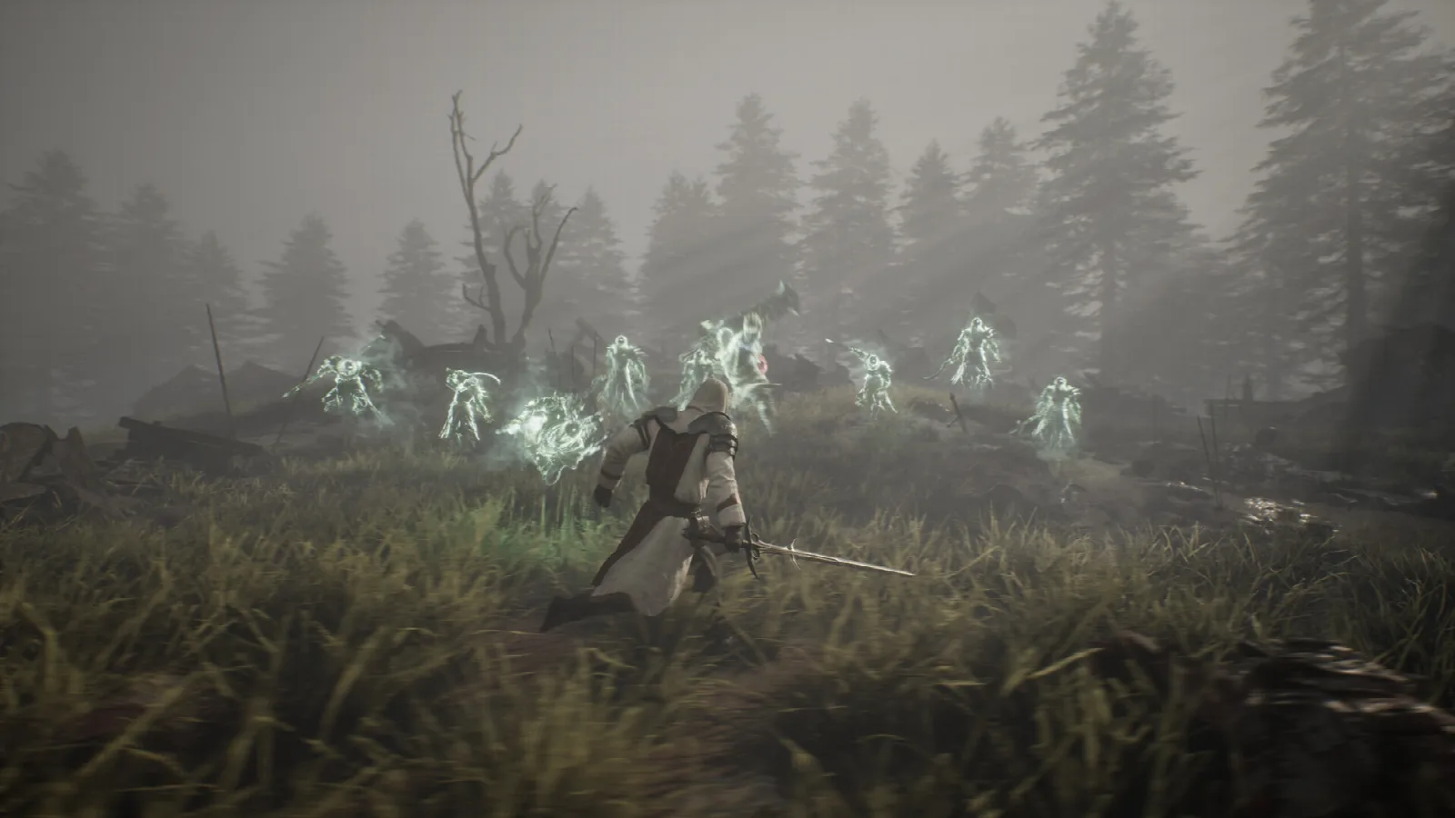 Bogenschützin und Gruppe kämpfen gegen ein großes gepanzertes Wesen im Wald in ArcheAge Chronicles