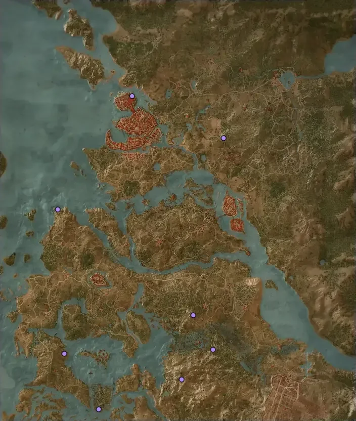 Karte von Velen und Novigrad mit allen Orten der Macht