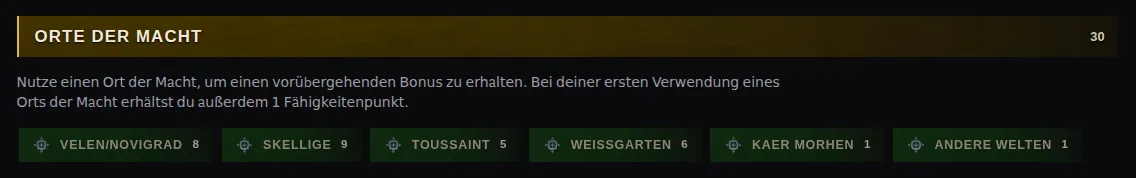 Orte der Macht je Region auf der Fähigkeiten-Seite von RaidDex