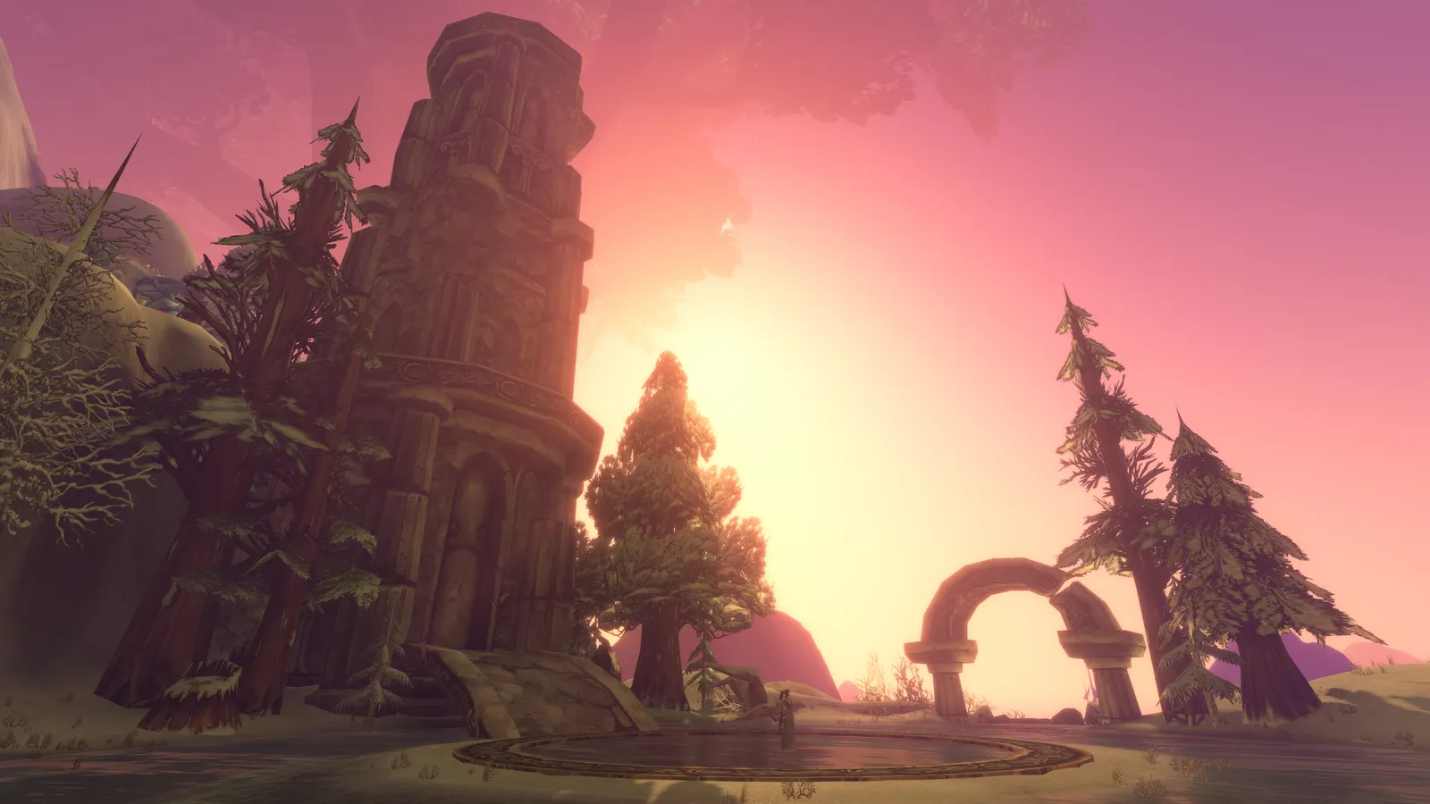 World of Warcraft: Forever: ruins on Mount Hyjal at dusk